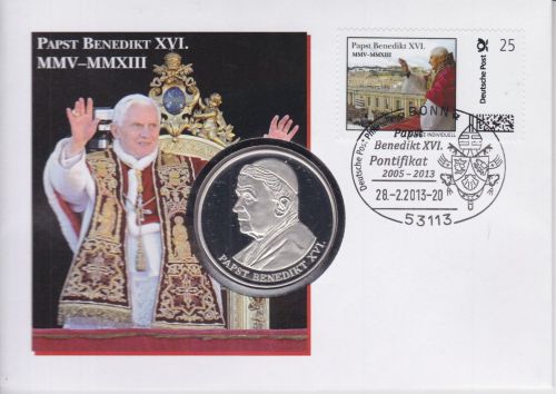 Numisbrief Medaille Papst Benedikt 2013