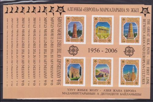 Kirgisien 10 x Block 44 B postfr./mnh 50 Jahre Europa CEPT 2006 Michel 170 €