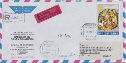 Äquatorialguinea Express-Brief nach Rom 1974