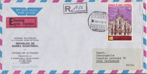 Äquatorialguinea Express-Brief nach Rom 1974