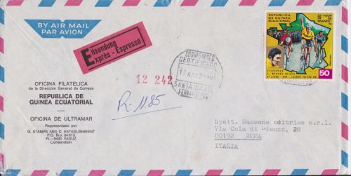 Äquatorialguinea Express-Brief nach Rom 1974