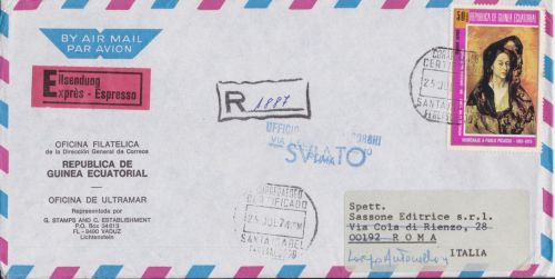 Äquatorialguinea Express-Brief nach Rom 1974