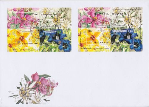 Singapur Block 82 + Schweiz Block 31 FDC Blumen flowers 2001