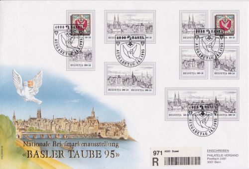 Schweiz 1554/1557 alle möglichen Zusammendrucke FDC Basler Taube 1995