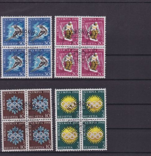 Schweiz 492/495 4er-Blocks gest./used Olympia Olympics 1948 Zumstein 90 CHF