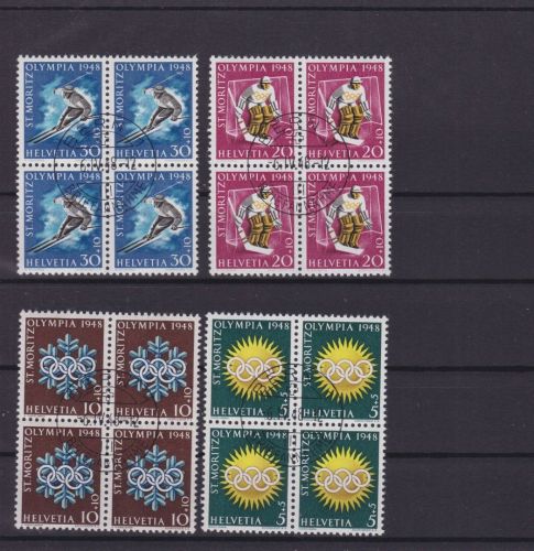 Schweiz 492/495 4er-Blocks gest./used Olympia Olympics 1948 Zumstein 90 CHF