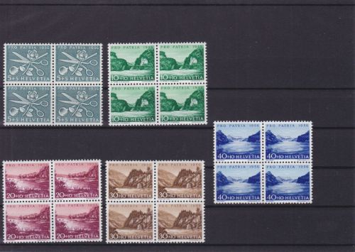 Schweiz 627/631 4er-Blocks postfr./mnh Pro Patria 1956