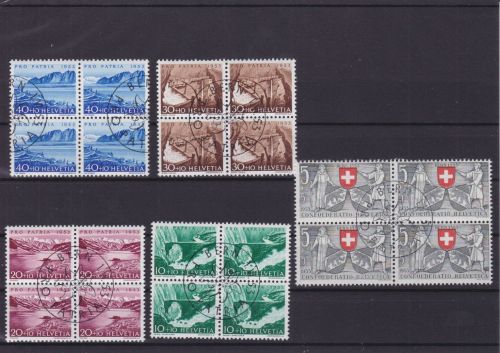 Schweiz 580/584 4er-Blocks gest./used Pro Patria 1953