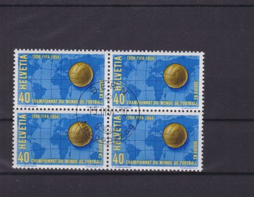 Schweiz 596 4er-Block ESST/FDC Fußball soccer 1954