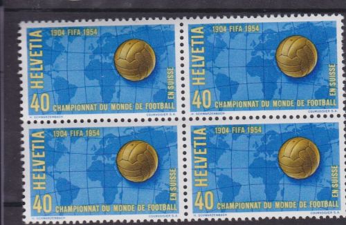 Schweiz 596 4er-Block postfr./mnh Fußball soccer 1954 Plattenfehler "Bermeja"