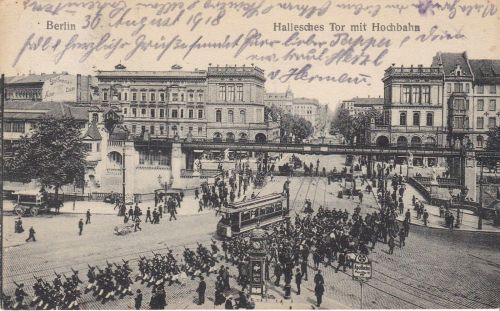Berlin Hallesches Tor mit Hochbahn 1918 Bahnpost