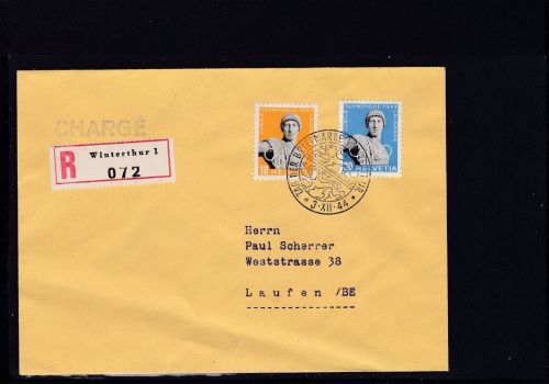 Schweiz 428+430 auf CHARGE Brief aus Winterthur nach Laufen 1944