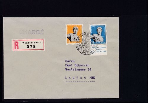Schweiz 428+430 auf CHARGE Brief aus Winterthur nach Laufen 1944