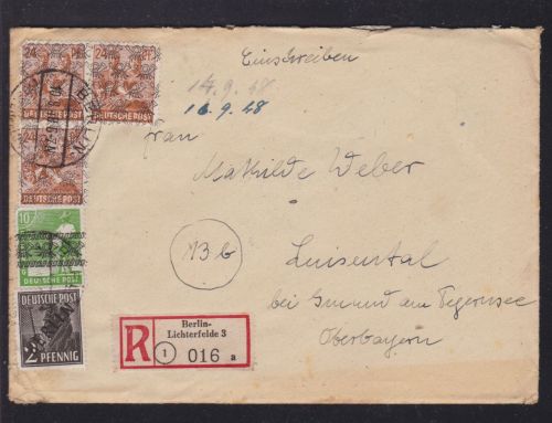 Brief mit Mif Berlin schwarz Aufdruck + Netzaufdruck + Bandaufdruck 1948