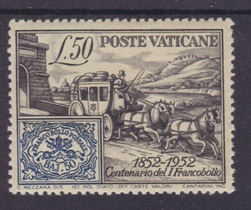 Vatikan 188 aus Block 1 postfr./mnh 100 Jahre Briefmarken 1952 Michel 30 €