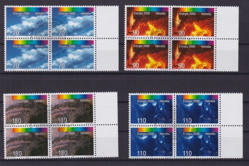 Schweiz 1618/1621 4er-Blocks mit zentrischem Ersttagsstempel Energie 2000