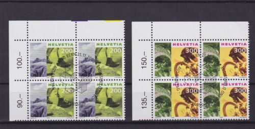 Schweiz 1744/1745 4er-Blocks mit zentrischem Ersttagsstempel Freimarken 2000