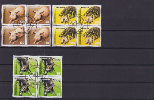 Schweiz 1886/1888 4er-Blocks mit zentrischem Ersttagsstempel Tiere 2004