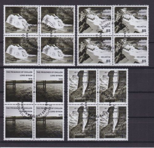 Schweiz 2018/2021 4er-Blocks mit zentrischem Ersttagsstempel Kunst 2007