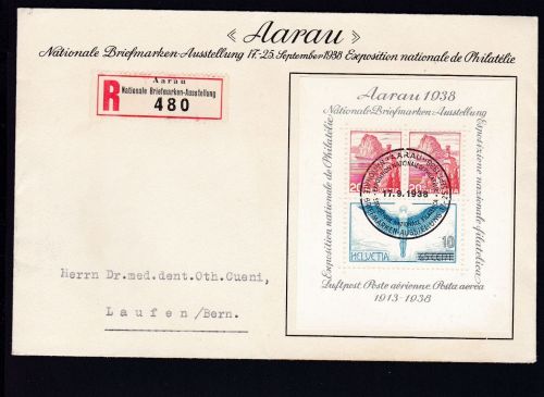 Schweiz Block 4 FDC Briefmarkenausstellung 1938 KW 80 CHF