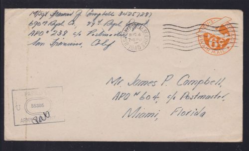 USA GA von APO 238 San Francisco nach Miami Florida ZENSUR 4.8.1945