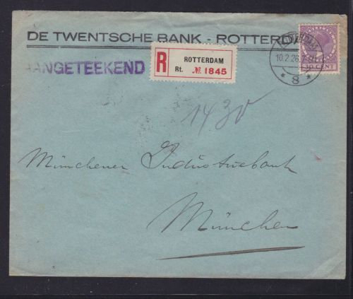 Niederlande R-Brief aus Rotterdam nach München 1926