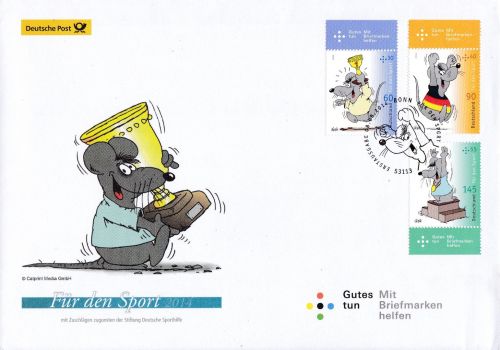 Bund 3075/3077 FDC Uli Stein Mäuse Für den Sport 2014