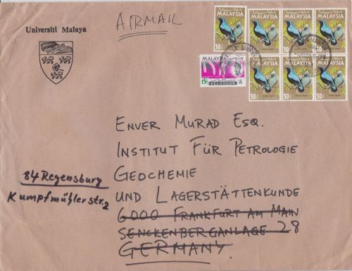 Malaysia / Selangor Brief der Universität Kuala Lumpur - Regensburg 1969