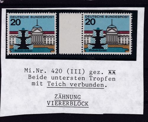 Bund 420 postfr. Abart untere Tropfen mit Teich verbunden 1964