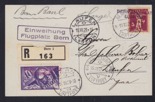 Schweiz 1929 - Flugpost Einweihung Flugplatz Bern 1929