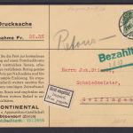 Schweiz Mi.105 z/Zum111z auf Nachnahme-Drucksache 1937