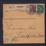 Deutsches Reich Paketkarte Dresden - Frankfurt 1922