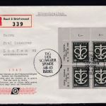 Schweiz SBK 19/20 4er-Block auf 2 R-Briefen Basel nach Laufen 1945 KW 60 CHF ++