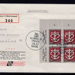 Schweiz SBK 19/20 4er-Block auf 2 R-Briefen Basel nach Laufen 1945 KW 60 CHF ++