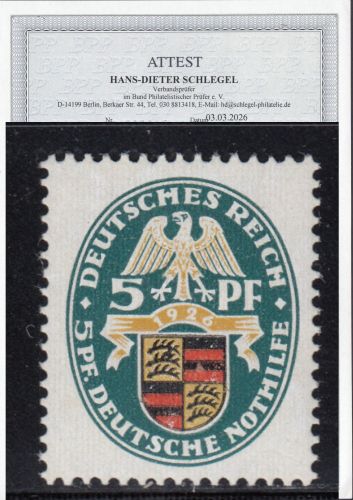 DR 1926, Mich.-Nr.: 398 X **  geprüft  Attest
