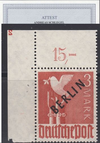 Berlin 1948, Mich.-Nr.: 19 ** Plattennr.2    Eckrand  geprüft  Attest