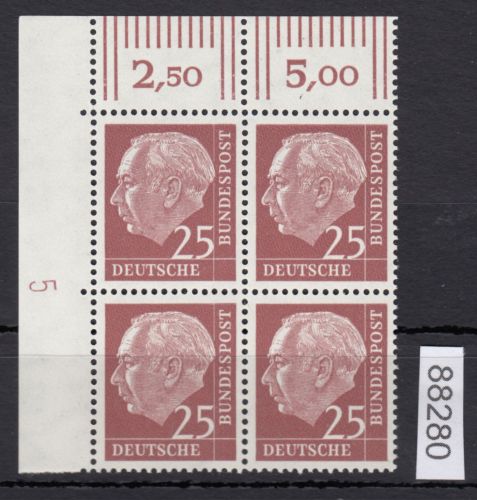 Bund 1954, Mich.-Nr.: 186 xw ** DZ 5  Eckrand   glatte  Gummirung