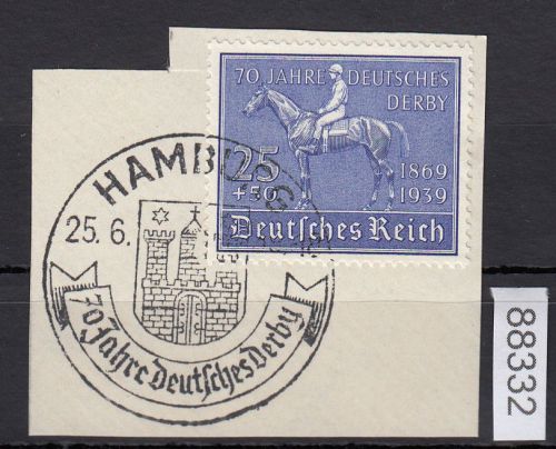 DR 1939, Mich.-Nr.: 698 gestempelt  Luxus   70  Jahre Deutsches Derby  Hamburg