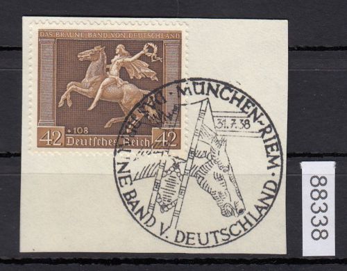 DR 1938, Mich.-Nr.: 671  gestempelt "Das Braune Band"  München Riem