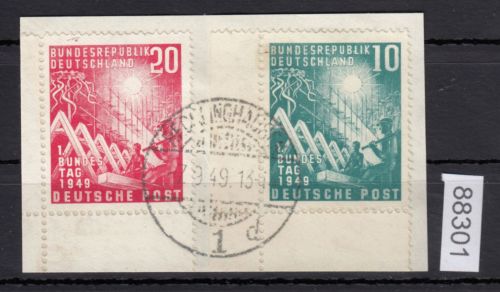 Bund 1949, Mich.-Nr.: 111+112 gestempelt Eckrand  beschnitten