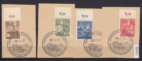 DR 1943, Mich.-Nr.: 850-853 gestempelt  Luxus   Mahnmal des d.  Freih.-kanpf  Anneberg
