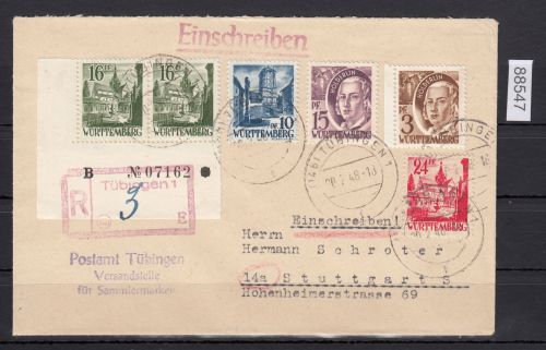 Alliierte Franz. Zone Württemberg Mi. Nr.  6 Bru  gestempelt  auf  Brief