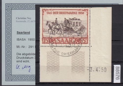 Saarland 1950 Mi. Nr. 291 Br gestempelt geprüft   Befund