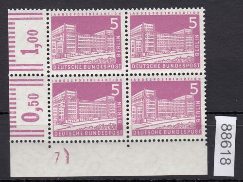 Berlin 1956, Mich.-Nr.: 141 v  DZ 7 **  Eckrand  geriffeltes  gummi