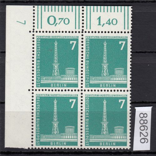 Berlin 1956, Mich.-Nr.: 142 w  DZ 7 **  Eckrand  glattes  gummi