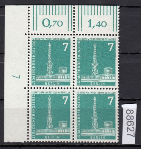 Berlin 1956, Mich.-Nr.: 142 w  DZ 7 **  Eckrand  glattes  gummi