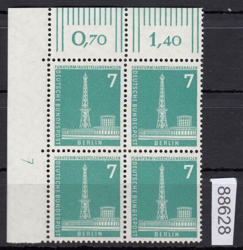 Berlin 1956, Mich.-Nr.: 142 w  DZ 7 **  Eckrand  glattes  gummi