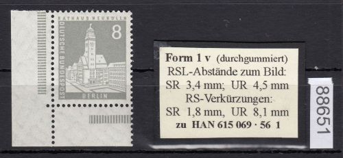 Berlin 1956, Mich.-Nr.: 143 v ** Eckrand   geriffelte gummirung