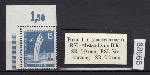 Berlin 1956, Mich.-Nr.: 145 v ** Eckrand   geriffelte gummirung   Plattendruck
