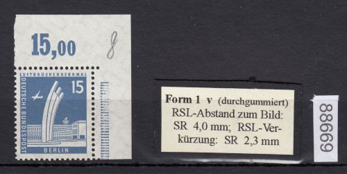Berlin 1956, Mich.-Nr.: 145 v ** Eckrand   geriffelte gummirung   Plattendruck